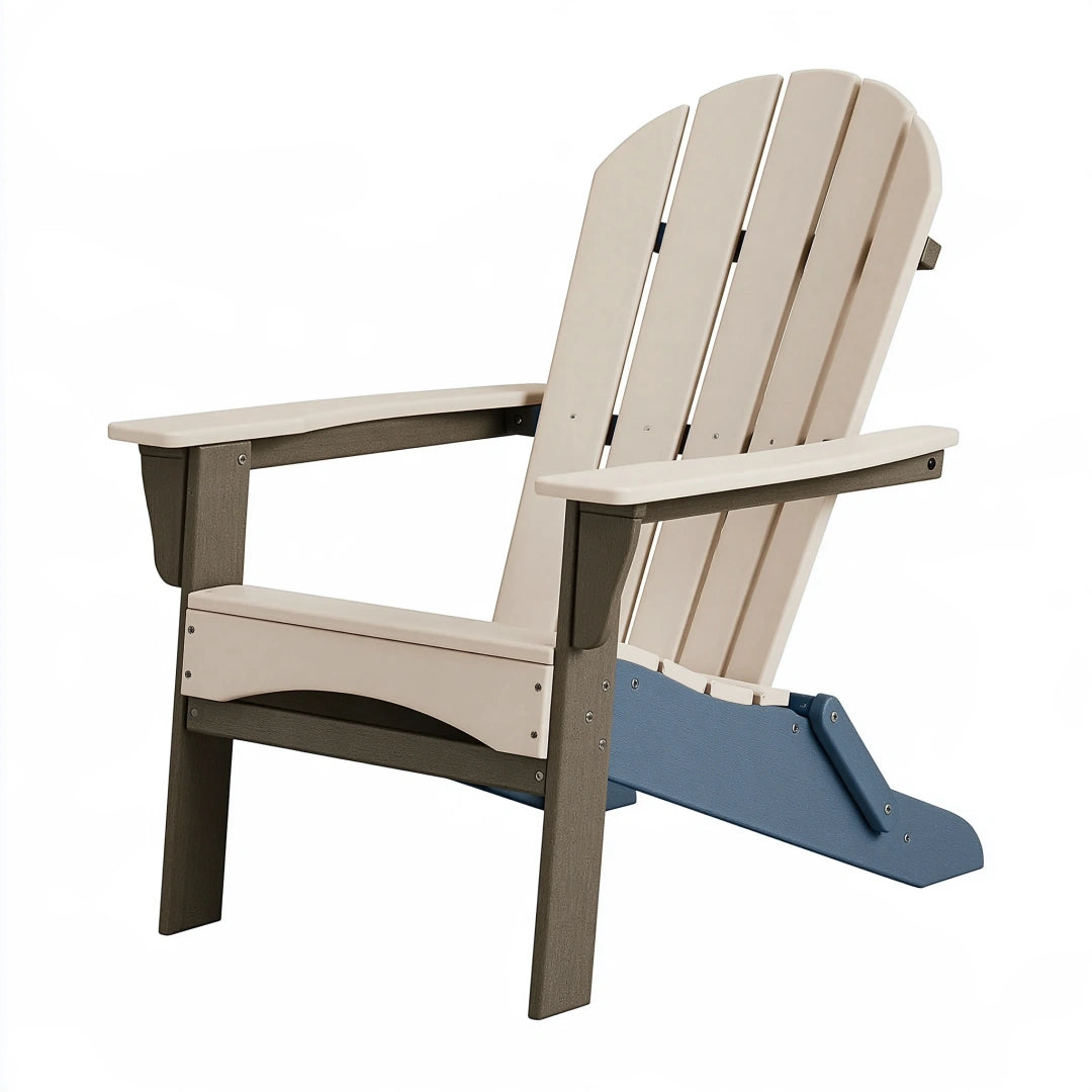 Adirondack Gartenstuhl 86 x 78 x 98 cm Kunststoff Beige Braun Blau mit hoher Lamellenrückenlehne