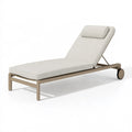 Gartenliege 200 x 70 x 92 cm aus Holz und Textil in Beige - verstellbar mit Rollen