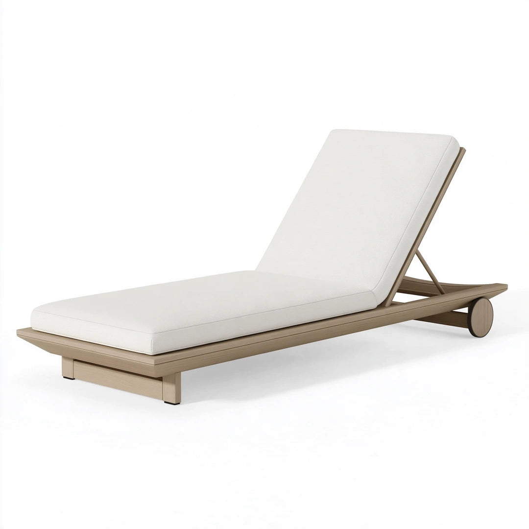 Gartenliege 200 x 70 cm Holz Beige mit verstellbarer Rückenlehne und Rollen