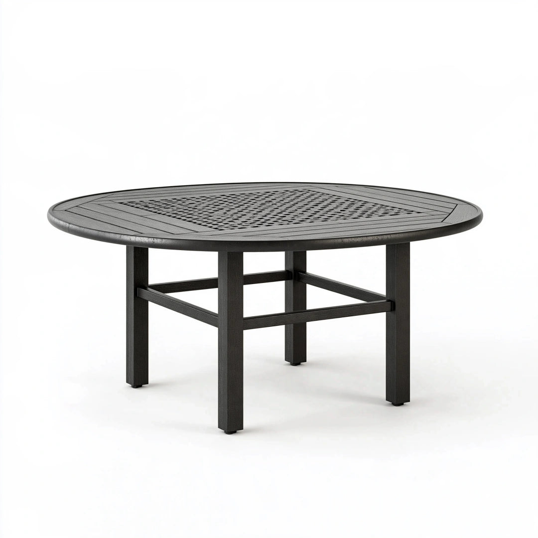 Gartentisch Ø120 cm Metall Schwarz - runder Tisch mit dekorativer Tischplatte