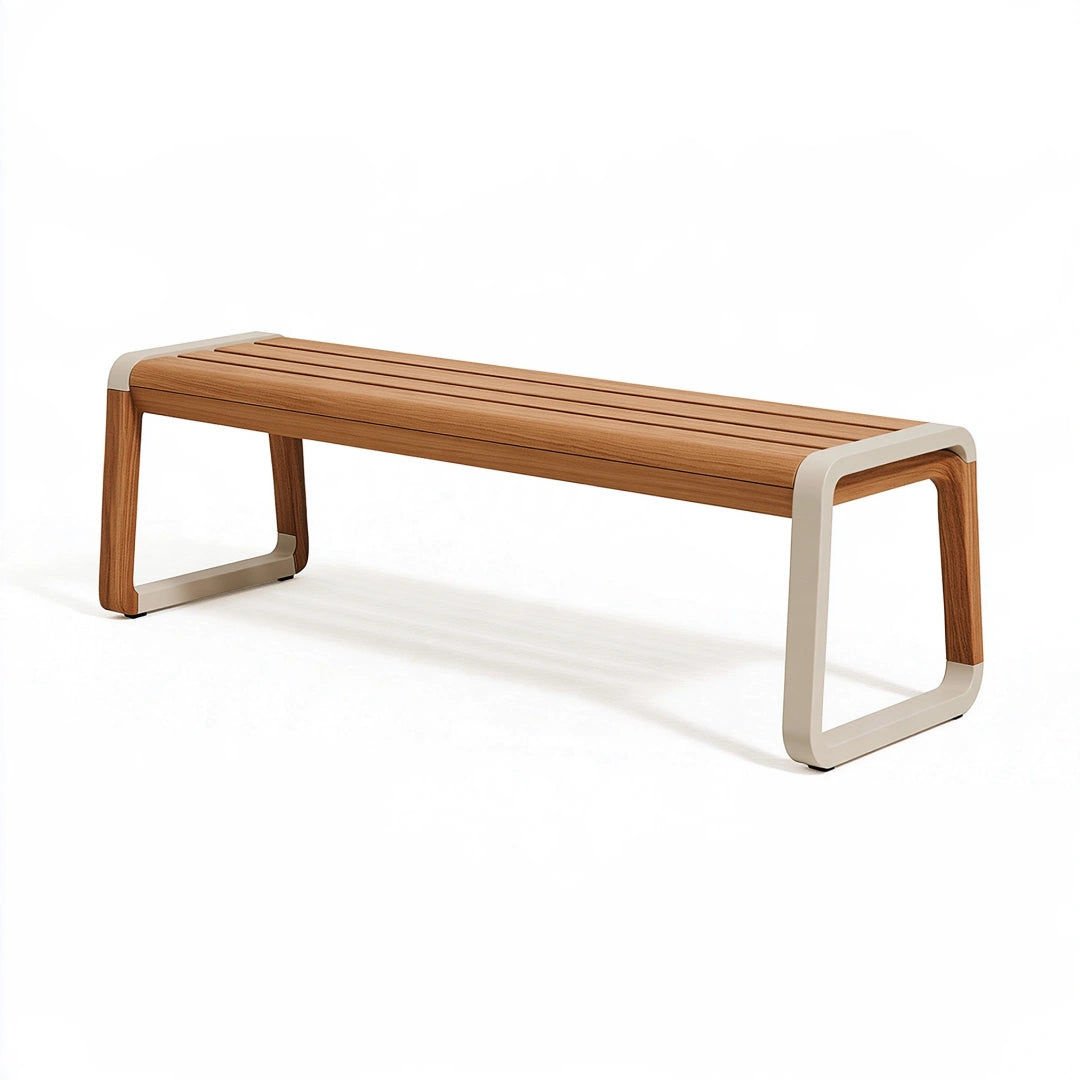 Gartenbank 120 x 40 x 45 cm Holz Metall Naturbraun Creme Modern